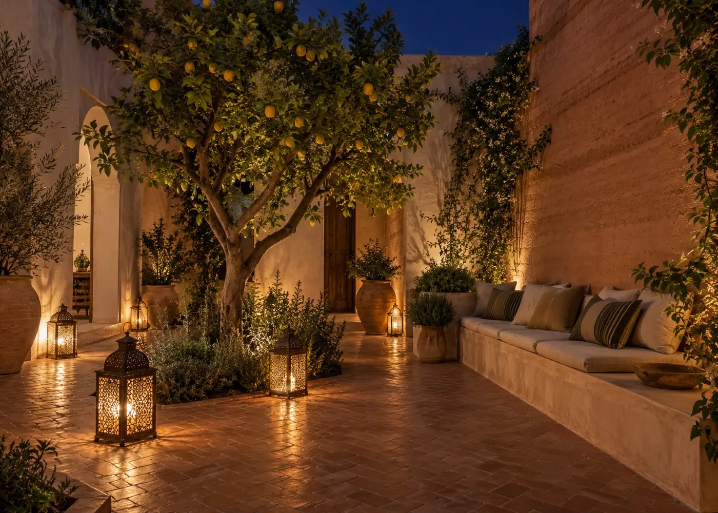The Residence courtyard at night